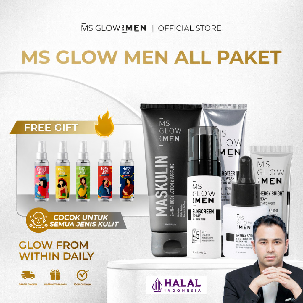 MS GLOW FOR MEN OFFICIAL 1 SET PAKET BASIC | LENGKAP & PRODUK ECER SKINCARE PRIA ORIGINAL BPOM NEW S