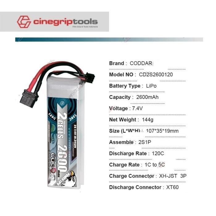 Dreambrown_ Dar 2S 2600Mah 7.4V 120C Lipo Battery Xt60