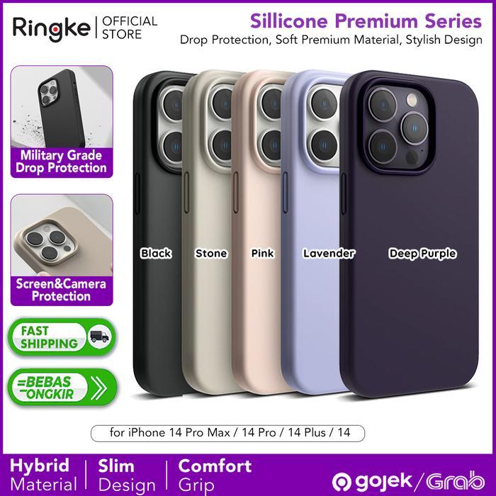 Ringke Silicone Case Compatible For iPhone 14 Pro Max Plus - Soft Casing Original - 14 Pro, Deep Pur