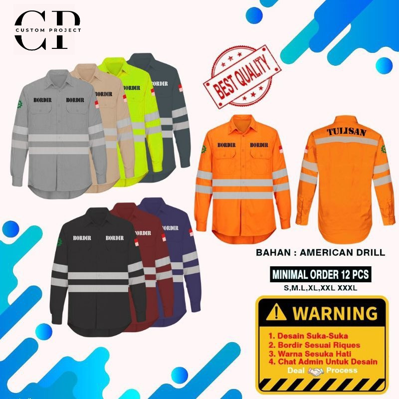 Baju Safety Custom Bordir Satuan / Kemeja Wearpack Custom Bordir / Baju Kemeja Lapangan Custom Bordi