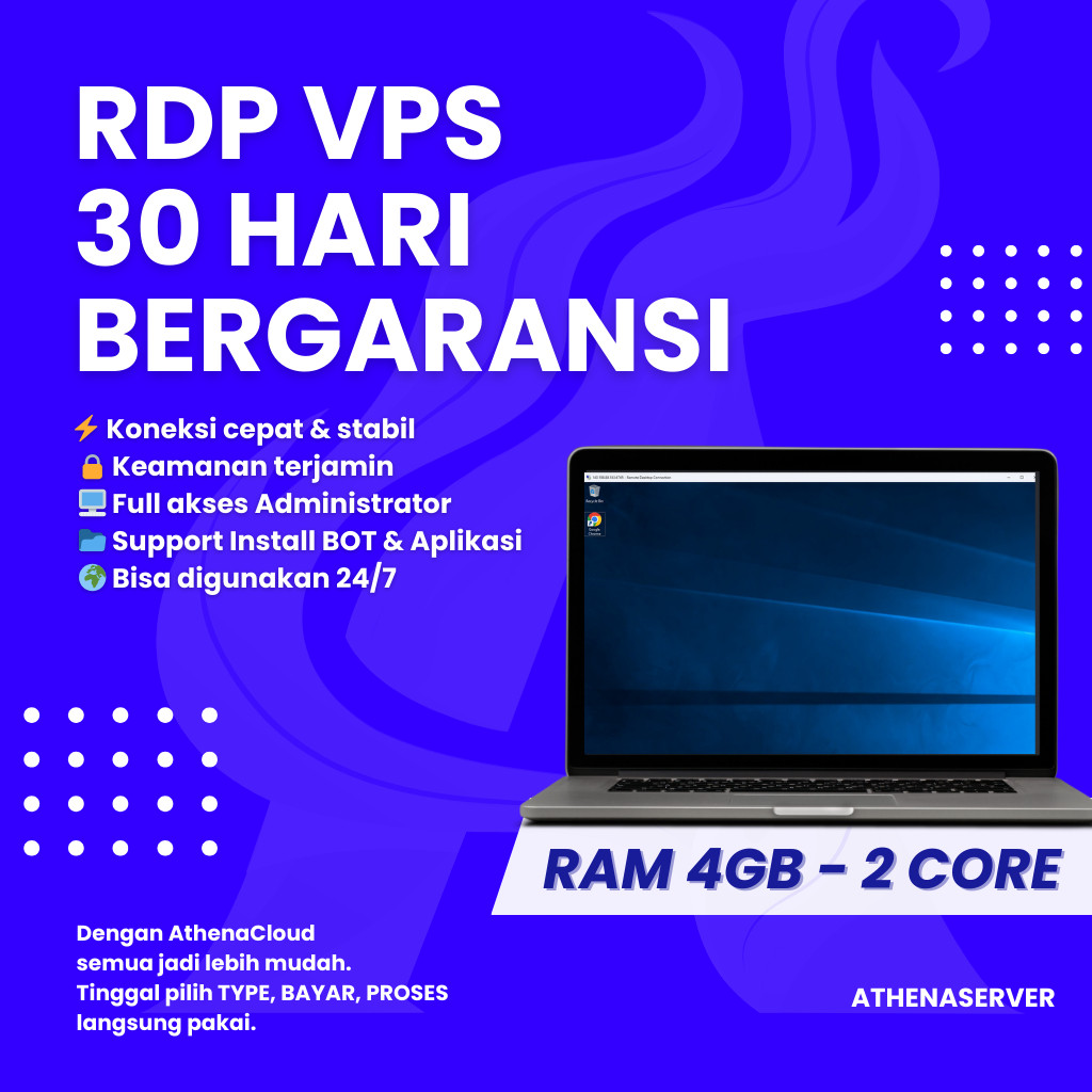 RDP / VPS 2 vCPU - 4GB RAM NVMe Windows Full Admin Murah Bergaransi - Athena Server
