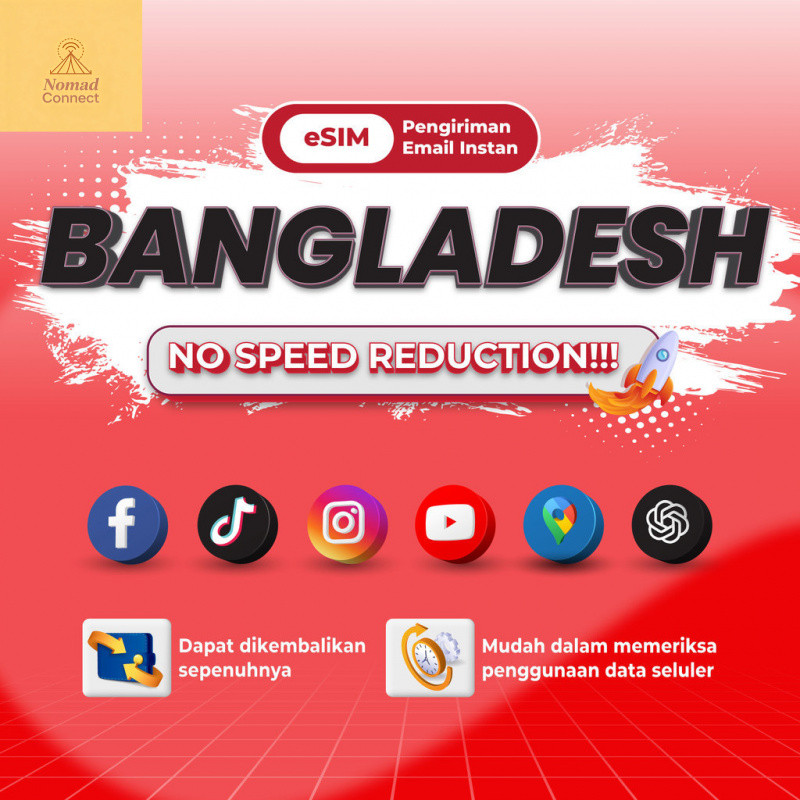 Nomad Bangladesh esim Roaming 5G Data | 3-20GB 3-30Hari | Instant Email Delivery | High Speed Travel