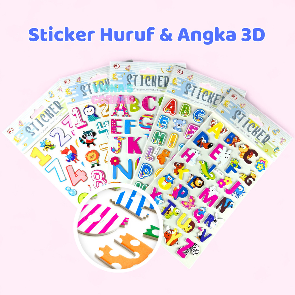 Sticker Anak Huruf Timbul Abjad Foam 3D Alphabet Angka Besar Mainan Tempelan Dinding Aesthetic