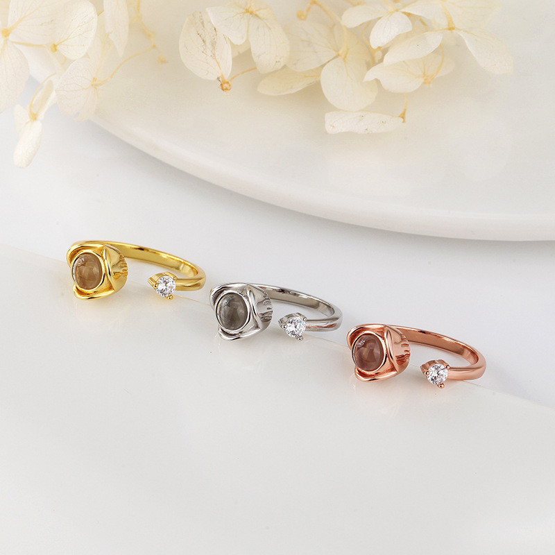 S925 Silver Rose Flower Projection Ring for Women Trendy Custom Photo Ring Floral Design Copper Mate