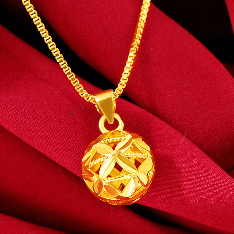 Liontin Bulat Hydrangea Berlapis Emas Kalung Emas Thailand