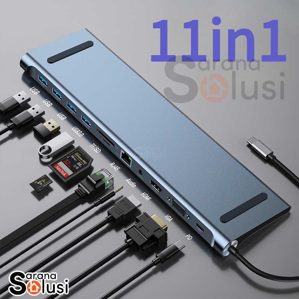 Hub USB Type C Adaptor HDMI 4K AUX Card Reader 11in1