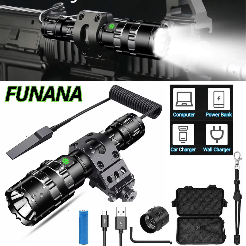 COD FUNANA Senter LED Senapan Hunting Anti Air Airsoft Rifle L2 Dengan 5 Mode Cahaya Terang Original