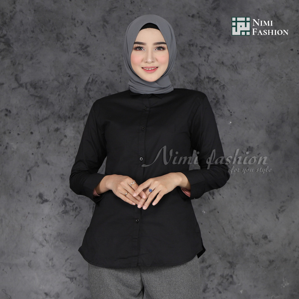 Kemeja hitam polos wanita | Kemeja hitam wanita lengan panjang | kemeja formal kantoran wanita