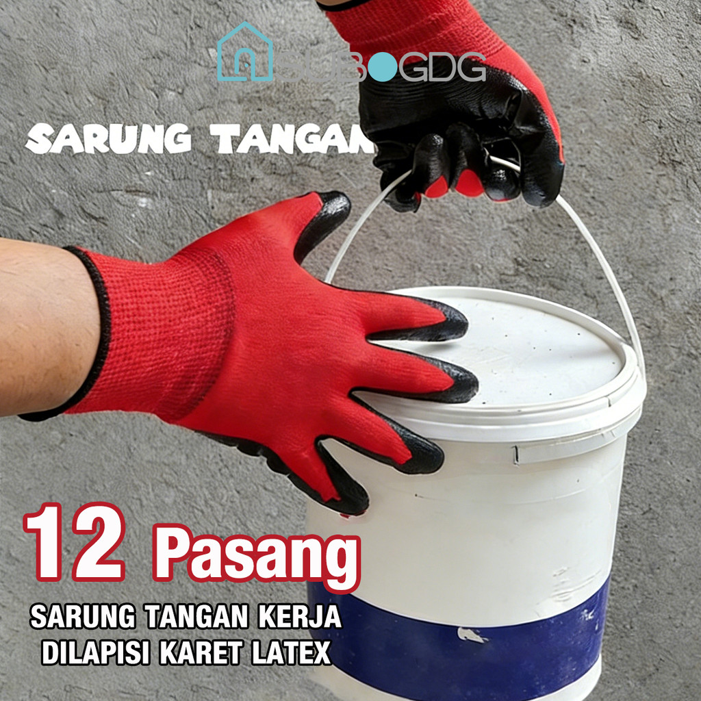 SUBOGDG 12 Pasang sarung tangan safety latex karet tebal kaos tangan karet / sarung tangan karet / s