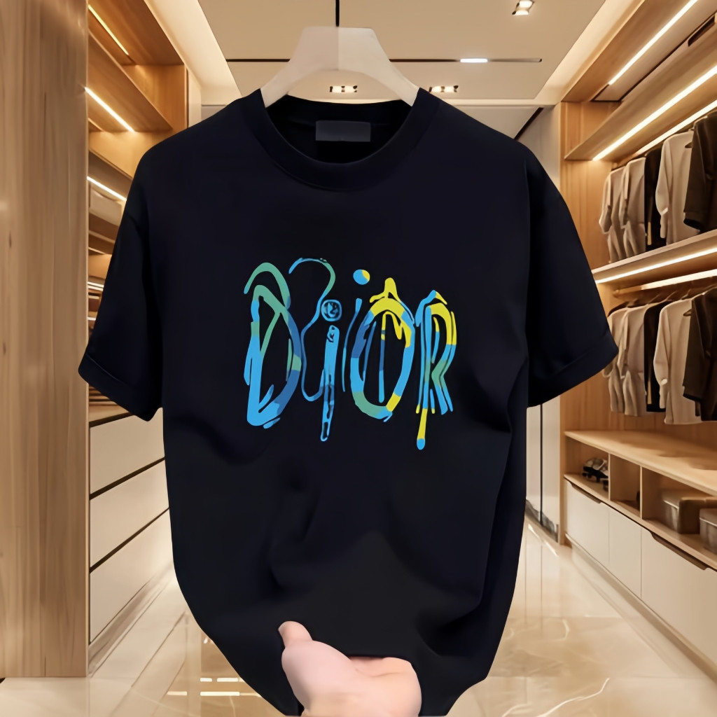 *COD* Kaos Pria Lengan Pendek 100% Cotton Motif Dior Warna Kekinian Viral kaos keren Style Fashion