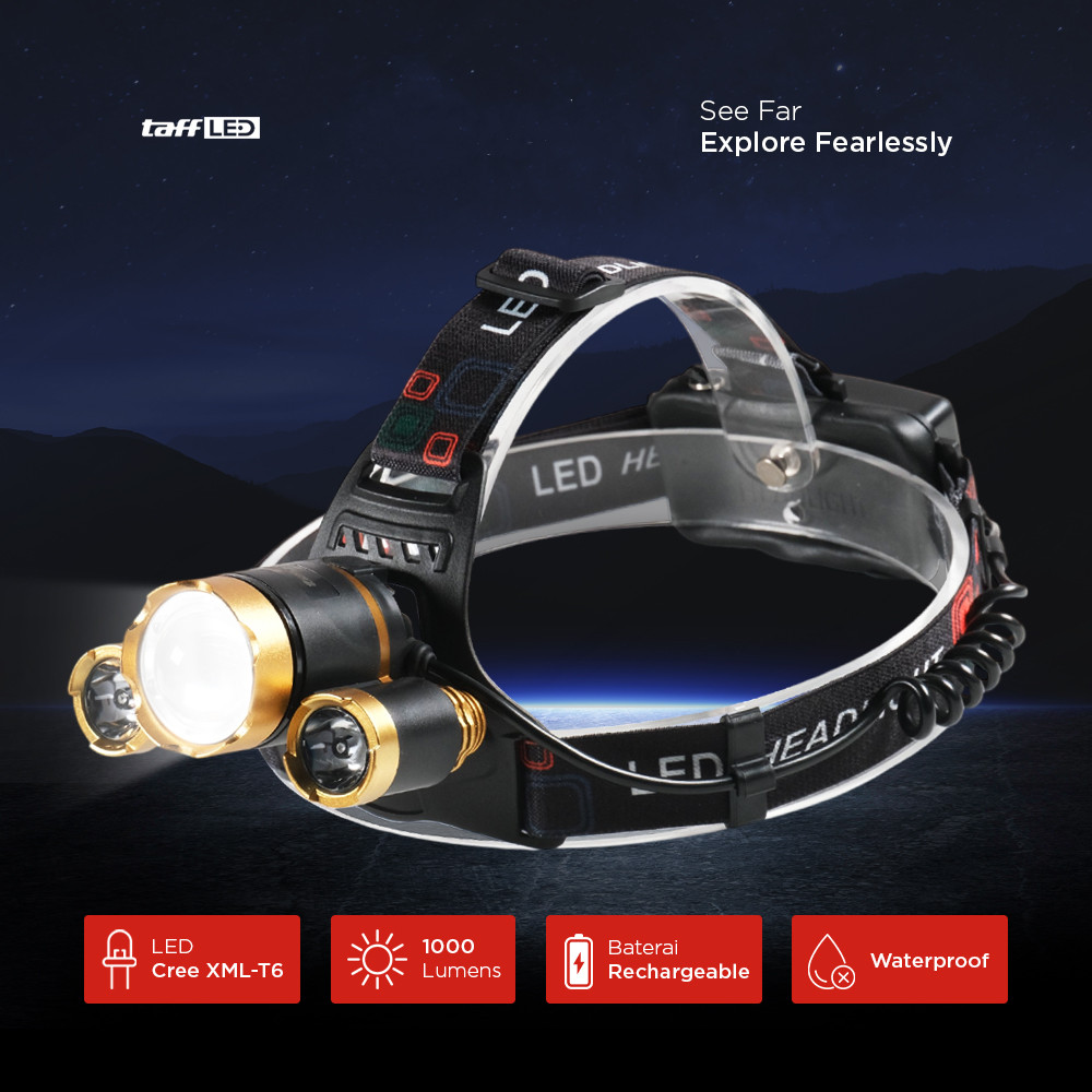 CAS - TaffLED Senter Lampu Kepala Headlamp Cree XML-T6 10000 Lumens - HP32