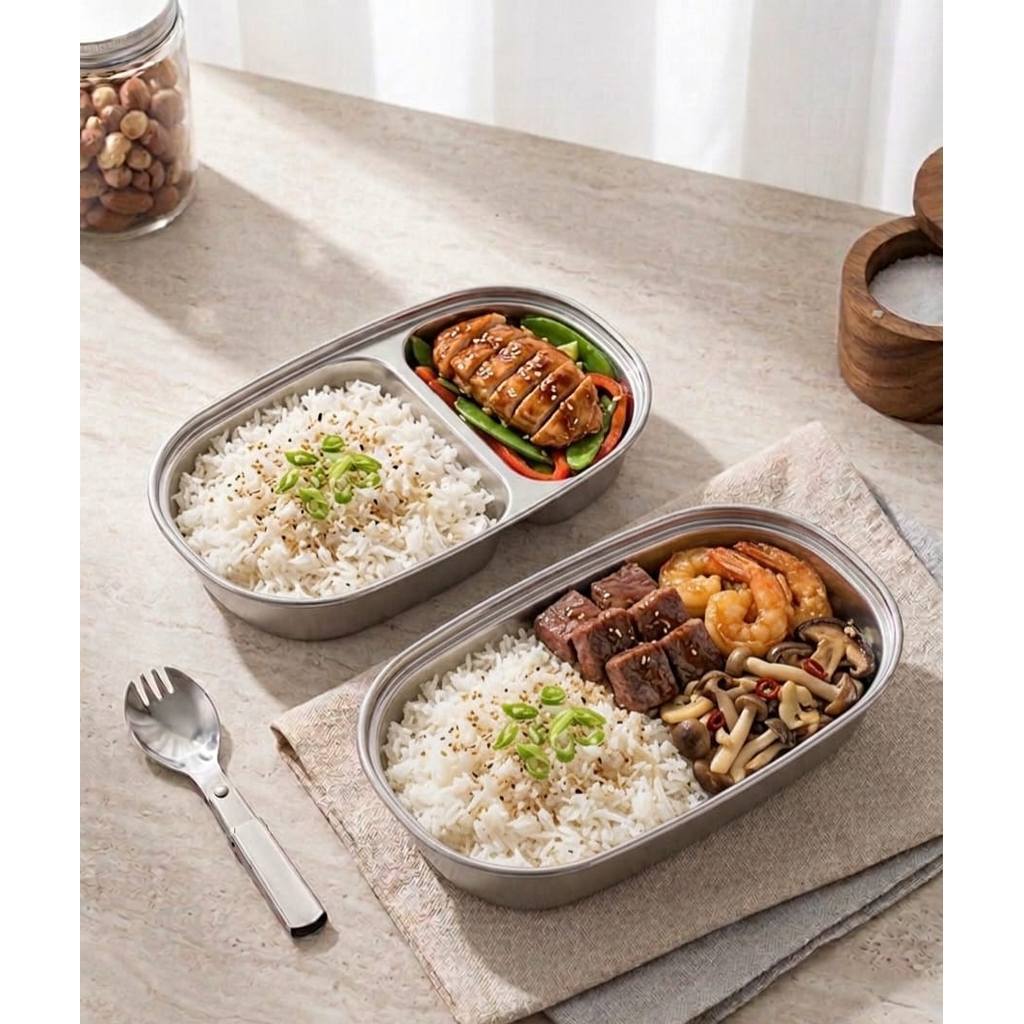 Piring Stainless Steel Sekat Atau Polos Wadah Makan Stainless Piring Sekat Stainless Tempat Makan