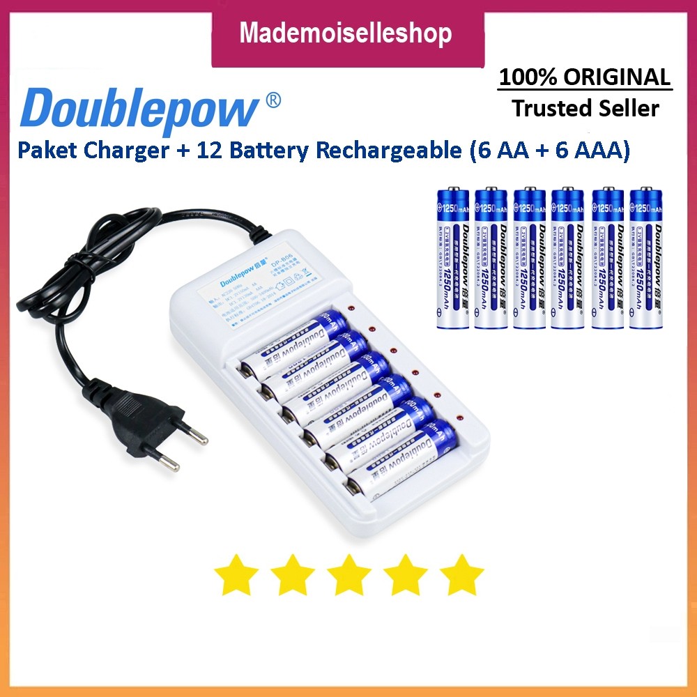 Doublepow Paket  Battery & Charger AA DP-B06 + 12 Battery  Rechargeble (6 AA 1200mAH + 6 AAA 1250mAH