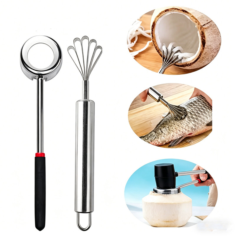 Set Alat Pembuka Kelapa Stainless Steel Alat Pembuka Kelapa Alat Pelubang Kelapa Palu Profesional Mu