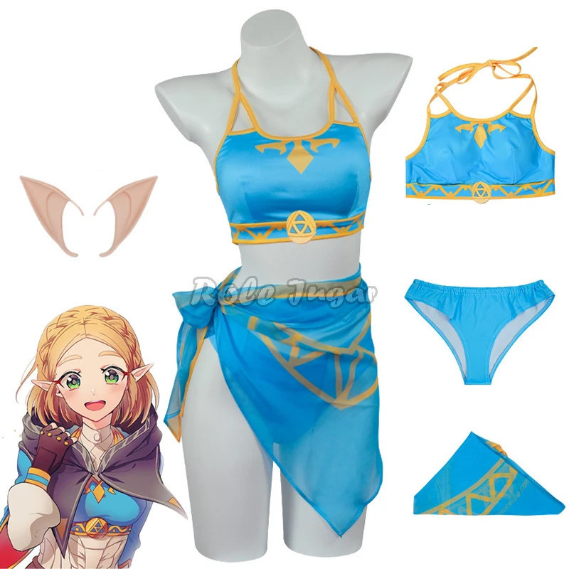 Anime Tears Of The Kingdom Legend Of Zelda Cosplay Costume Swimsuit Swimwear Women Sexy Bikini Swimm
