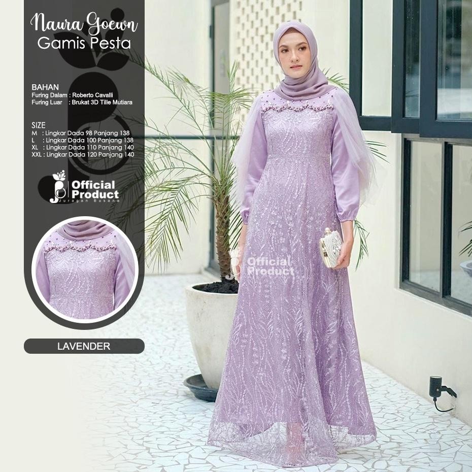 Naura Maxy  Gamis Brokat Tile Remaja Gamis Kondangan Lamaran Ready Size Jumbo   (Gery)