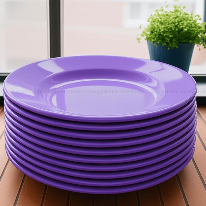 [12 pcs] Piring Melamin Ungu 9 Inch Piring Makan Kitchenware Alat - Ungu, 12 PCS
