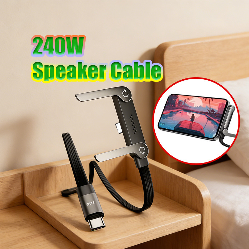 2-in-1 kabel data type c gaming Siku 90° kabel data type c fast charging Foldable Stand Phone Holder