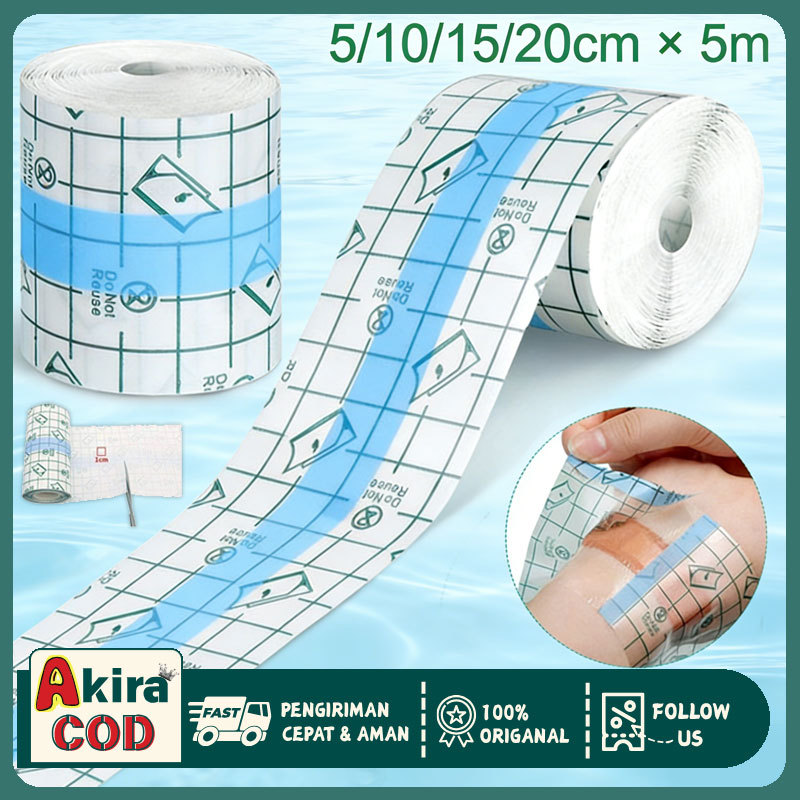 Plester Anti Air 5/10M Medis | Waterproof Transparan Film Dressing Roll Perban Luka Pasca Operasi