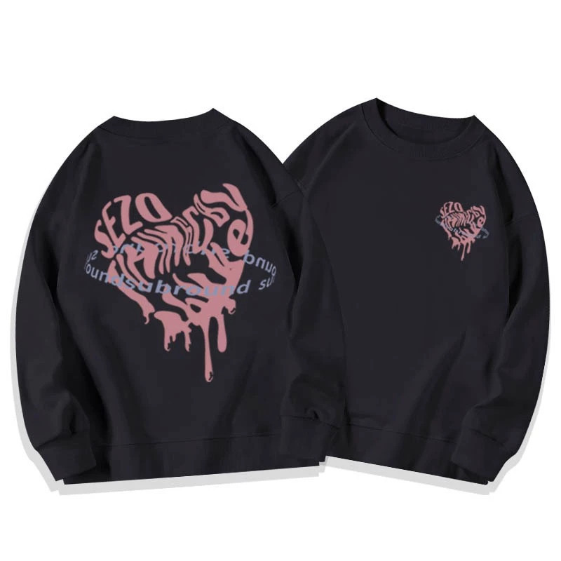 Print Sweater Oversize Pink Love | Sweater Hitam Panjang Wanita Korean/Sweater Korean Style Sweater 