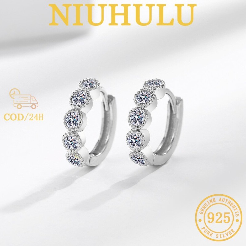 Anting Hoop Wanita Dengan Deretan Berlian 10mm Dan Zircon 5A Kecil