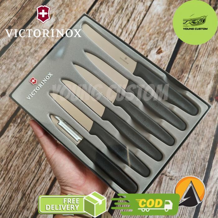 knife set pisau set paring knife set victorinox 6 pcs original swiss 5.1113.6 - Hitam -young