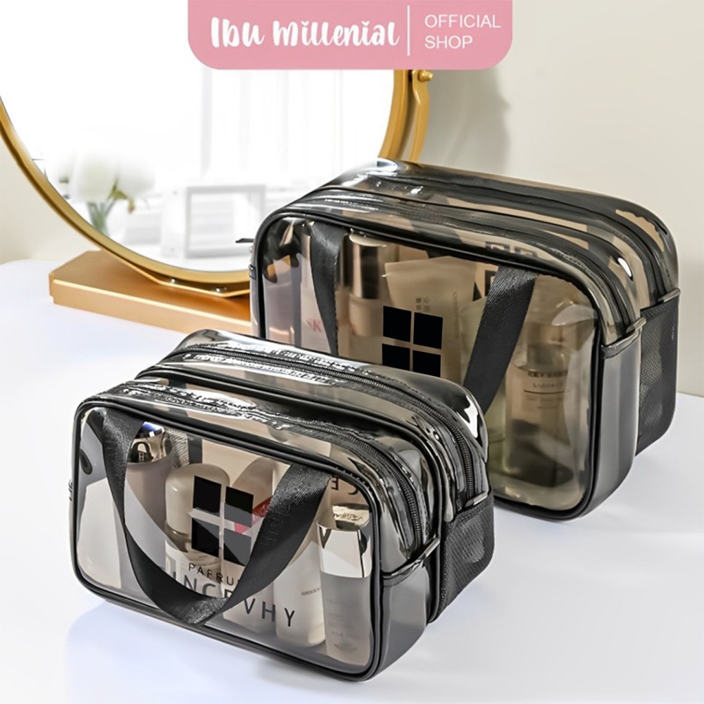 V GLOW - Washbag Double Layer Tas Make Up Kosmetik Tas Travel Organizer