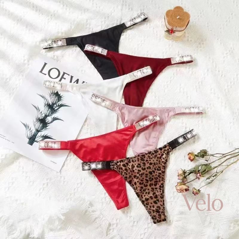 Celana Dalam VS Tali Pinggul Tipis Berkilau Renda Halus Thong CD Celana Seksi Wanita Seamless Fashio