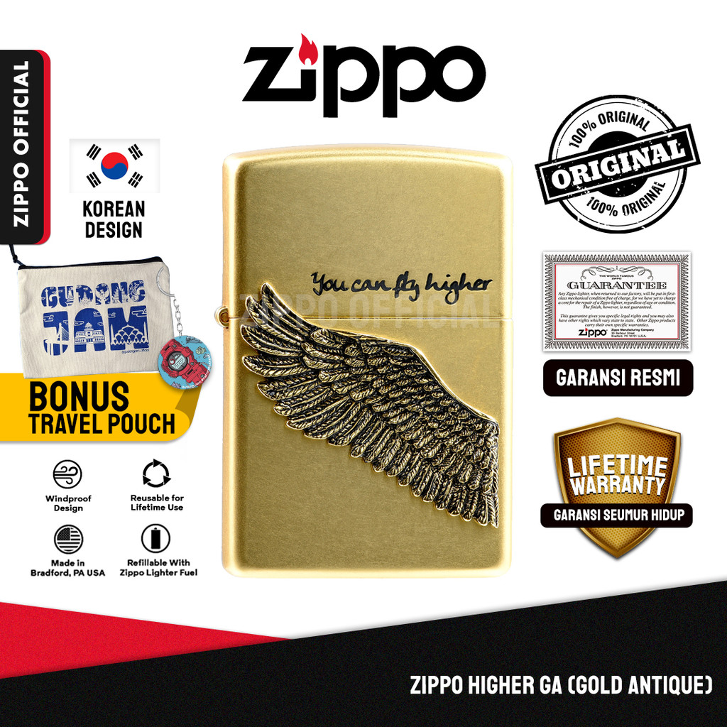 Zippo Higher GA (Gold Antique) ZA-1-2D | Garansi Lifetime | Original