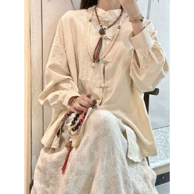 [COD]Jaket kemeja wanita gaya Cina baru, atasan lengan panjang