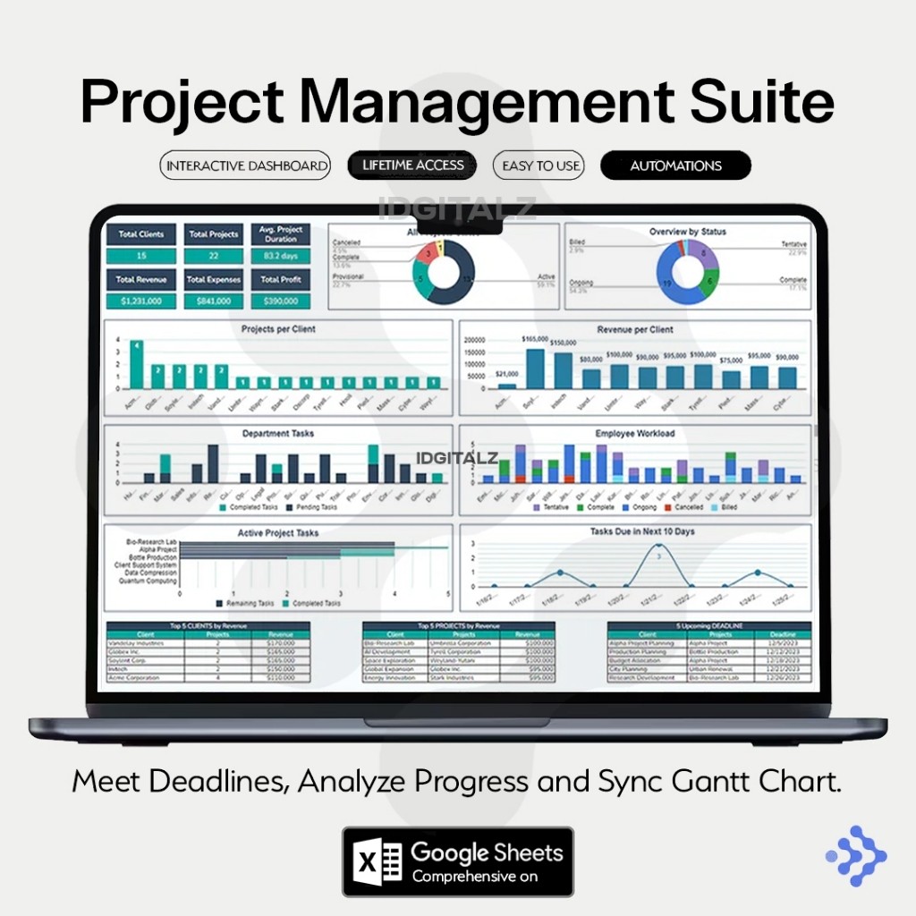 [T0140] Project Management Suite - Template Dashboard untuk Kelola Efisiensi Proyek Project Gantt Ch