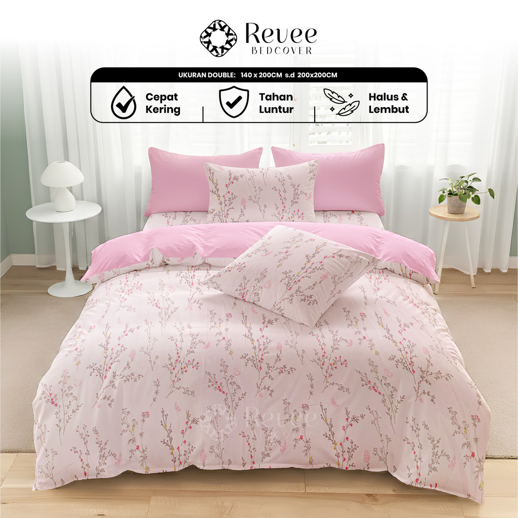 Revee Bedcover - Sprei & Bedcover Set Pink Harmony Mix BabyPink Ukuran Lengkap 140x200/180x200/160x2