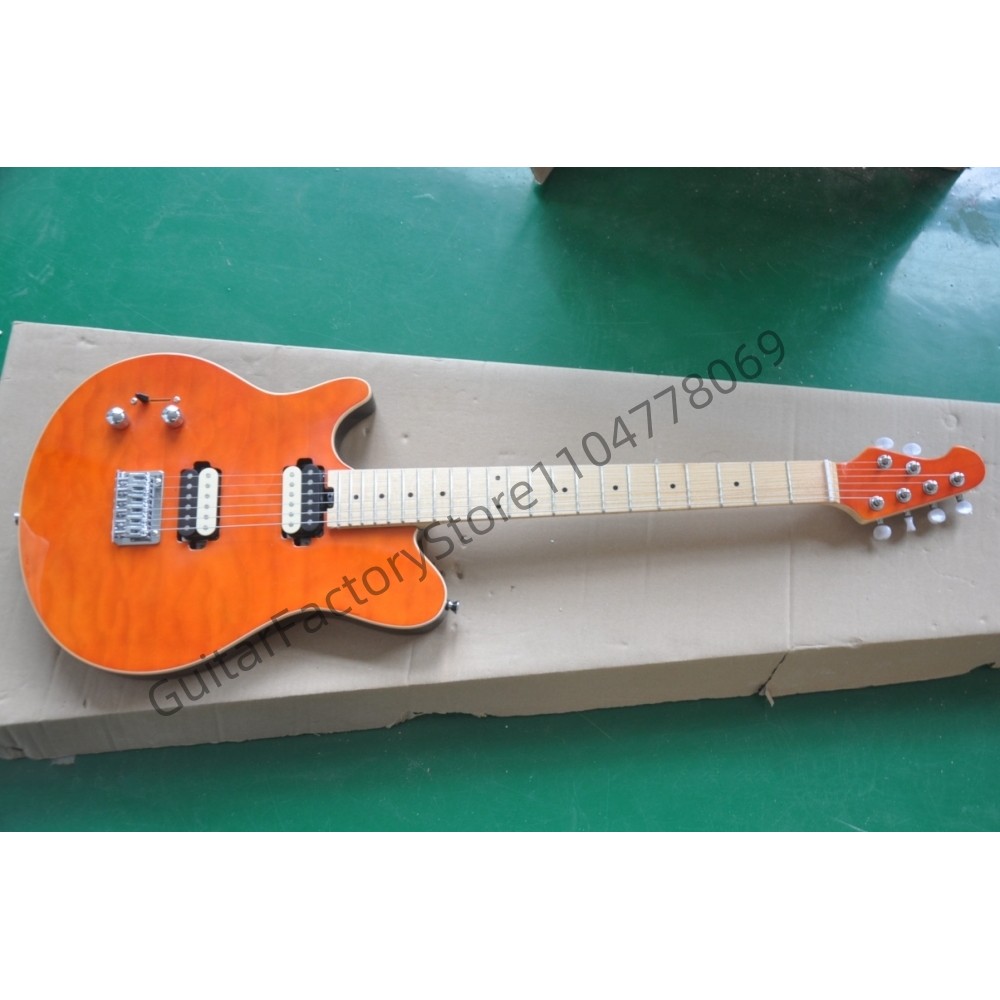 Factory Left Handed Orange Electric Guitar with Chrome Hardware,Offer Customization