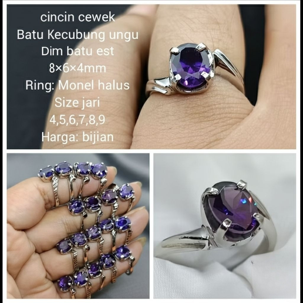 cincin wanita batu kecubung unggu elegan