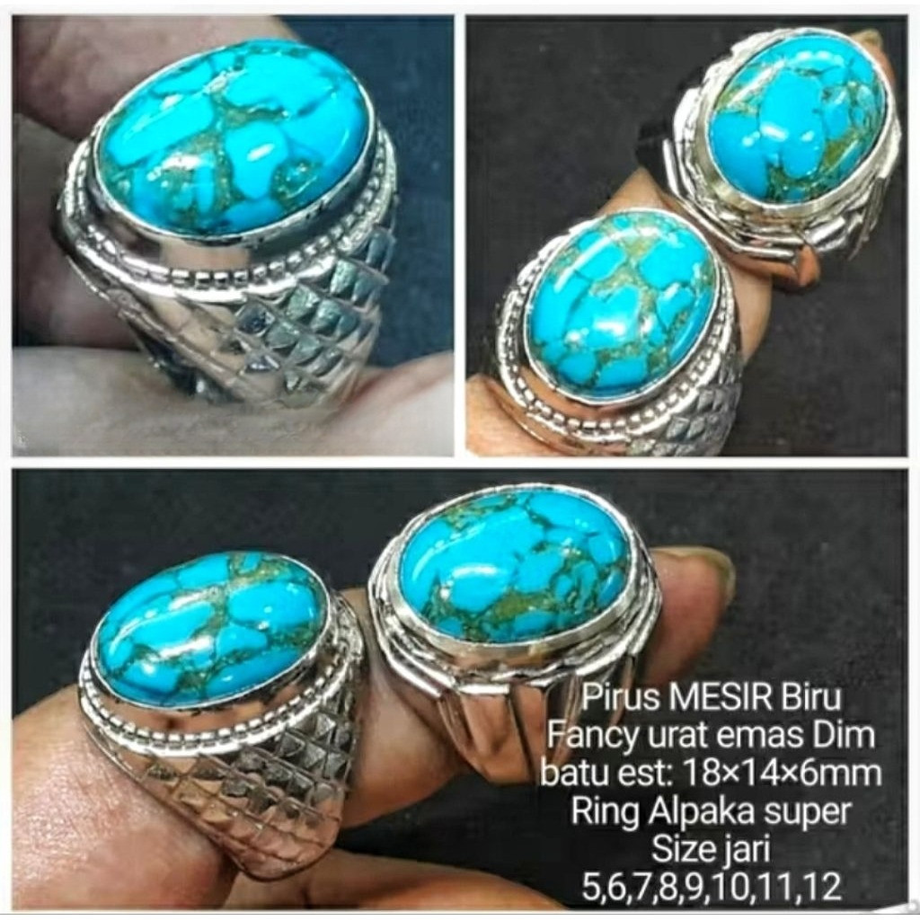 CINCIN BATU PIRUS MESIR BIRU FANCY URAT EMAS