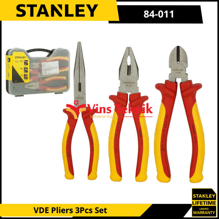 STANLEY 84-011-22 Tang Set 3 Pcs Tang Kombinasi Tang Potong Tang Lancip Tang Listrik VDE Pliers Set 