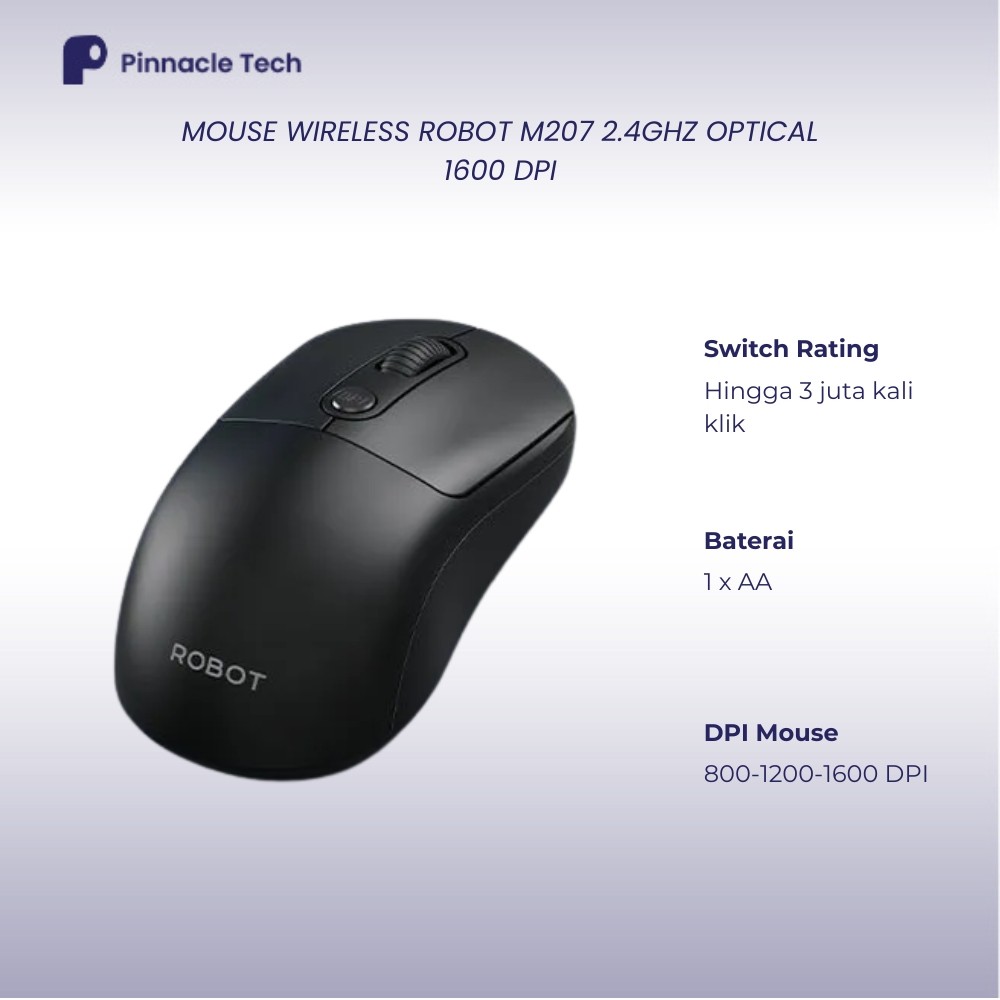 Mouse Wireless Robot M207 Silent Click 1600DPI Mouse Tanpa Kabel