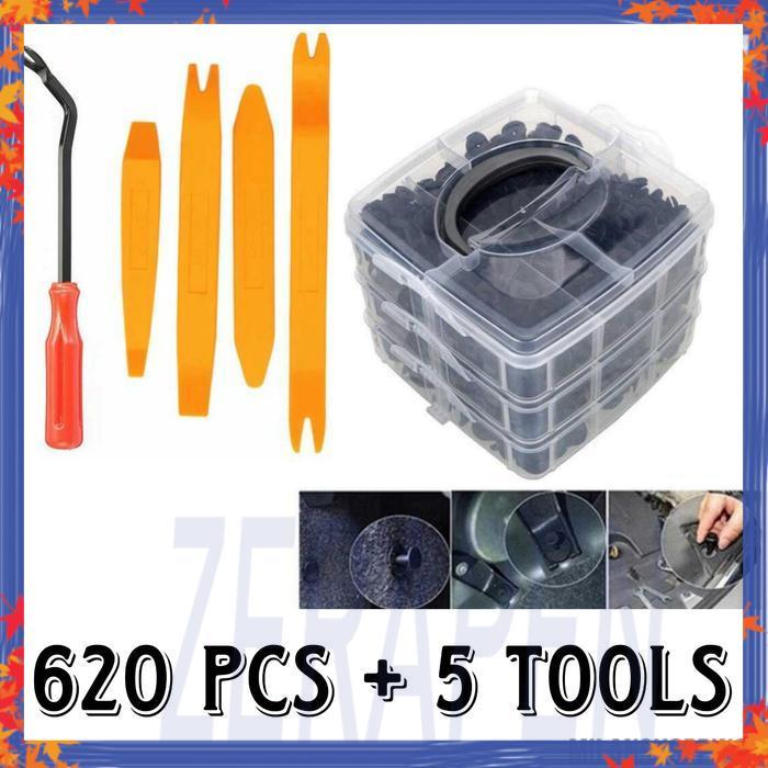 Set Kancing Klip Bumper Bemper Mobil Honda Toyota Daihtasu 620Pcs - + 11 Tools