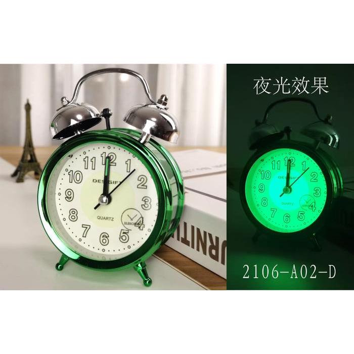 JAM ALARM KLASIK GLOW IN THE DARK /JAM WEKER KLASIK /JAM WEKER ESTETIK - HIJAU-PUTIH