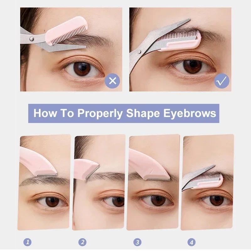 Karsyngirl 1/2/3Pcs Eyebrow Trimming Knife Eyebrow Face Razor For Women Eyebrow Scissors With Comb B