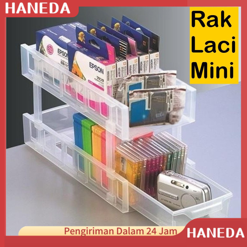 HANEDA Rak Laci kotak Susun Serbaguna Kulkas Plastik Rak Kosmetik Mini Meja Kecil Bumbu Alat Tulis