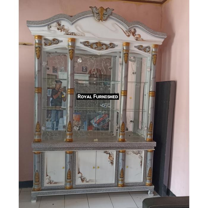 Lemari Hias Pajangan Ruang Tamu 4 Pintu Kaca