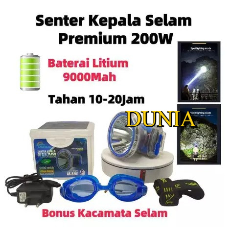 Senter Kepala Selam 200W White Laser Led Super Terang Tahan Lama / Senter Kepala Led Selam / Lampu K