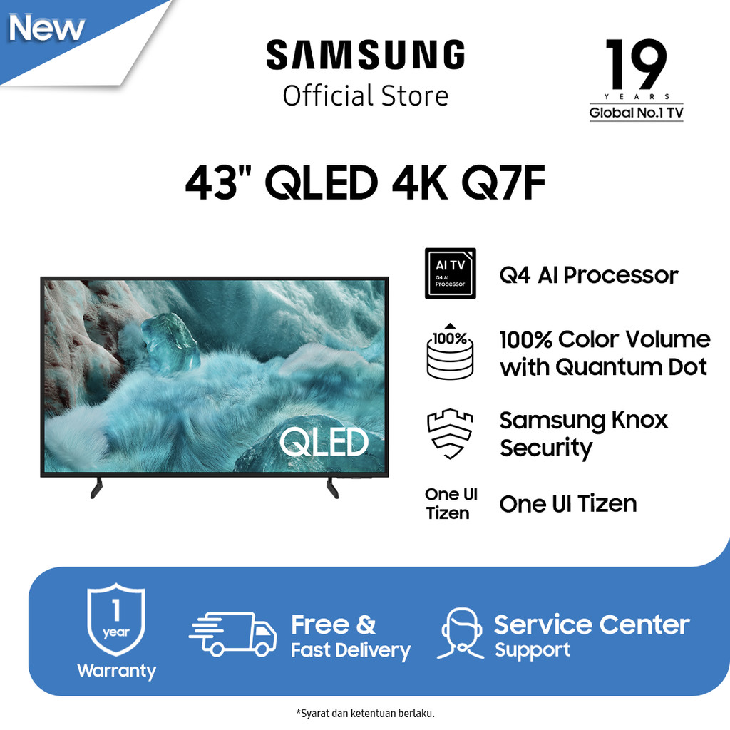 Samsung Smart TV 43" QLED 4K Q7F | Q4 AI Processor | Samsung Knox Security | QA43Q7FAAKXXD