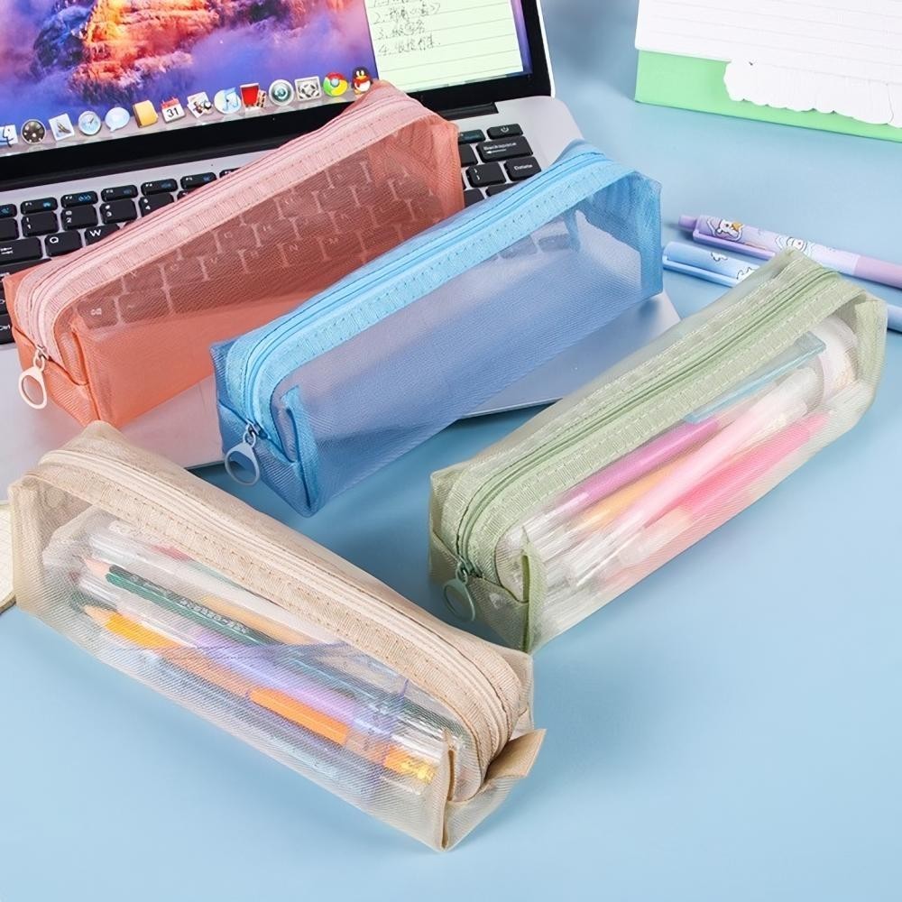 Kotak Pensil Transparan Simple Pouch Kosmetik Jaring Polos Tempat Penyimpanan Alat Tulis ATK3010 - G