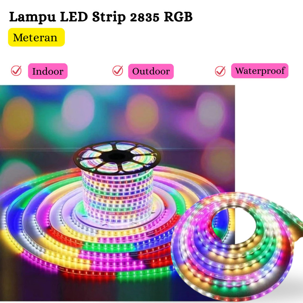 Lampu LED Strip 2835 Warna Warni / LED Strip 2835 RGB 220V Per Meter Waterproof (Lampu Strip+ Soket)