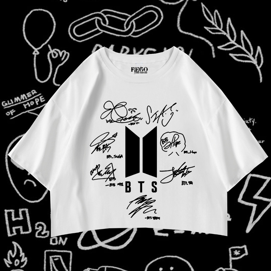 (COD) Fiego "BTS TT" | Premium All Size Crop Top | White Crop | Crop Tee | Crop Top BTS | White Tee 