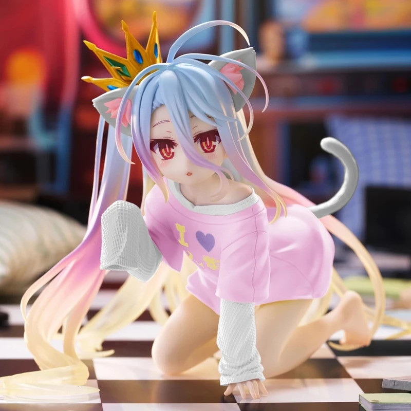 10cm No Game No Life Anime Figure Desktop Cute Cat Ear Shiro Action Figure Room Decorations PVC Adul