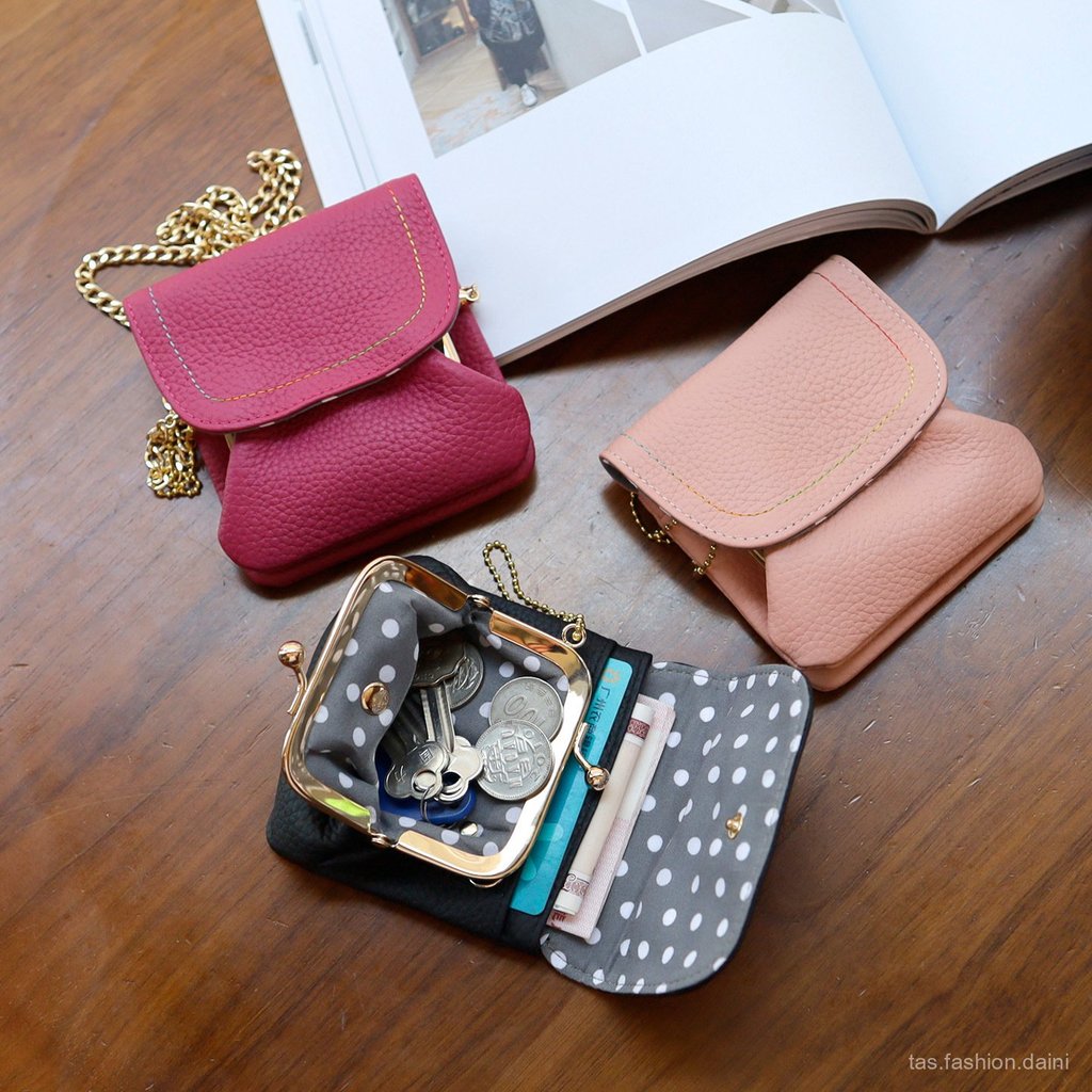 Dompet Koin Wanita Kulit Asli Fashion Kapasitas Besar Multifungsi Tas Kecil Selempang Gaya Jepang Ta
