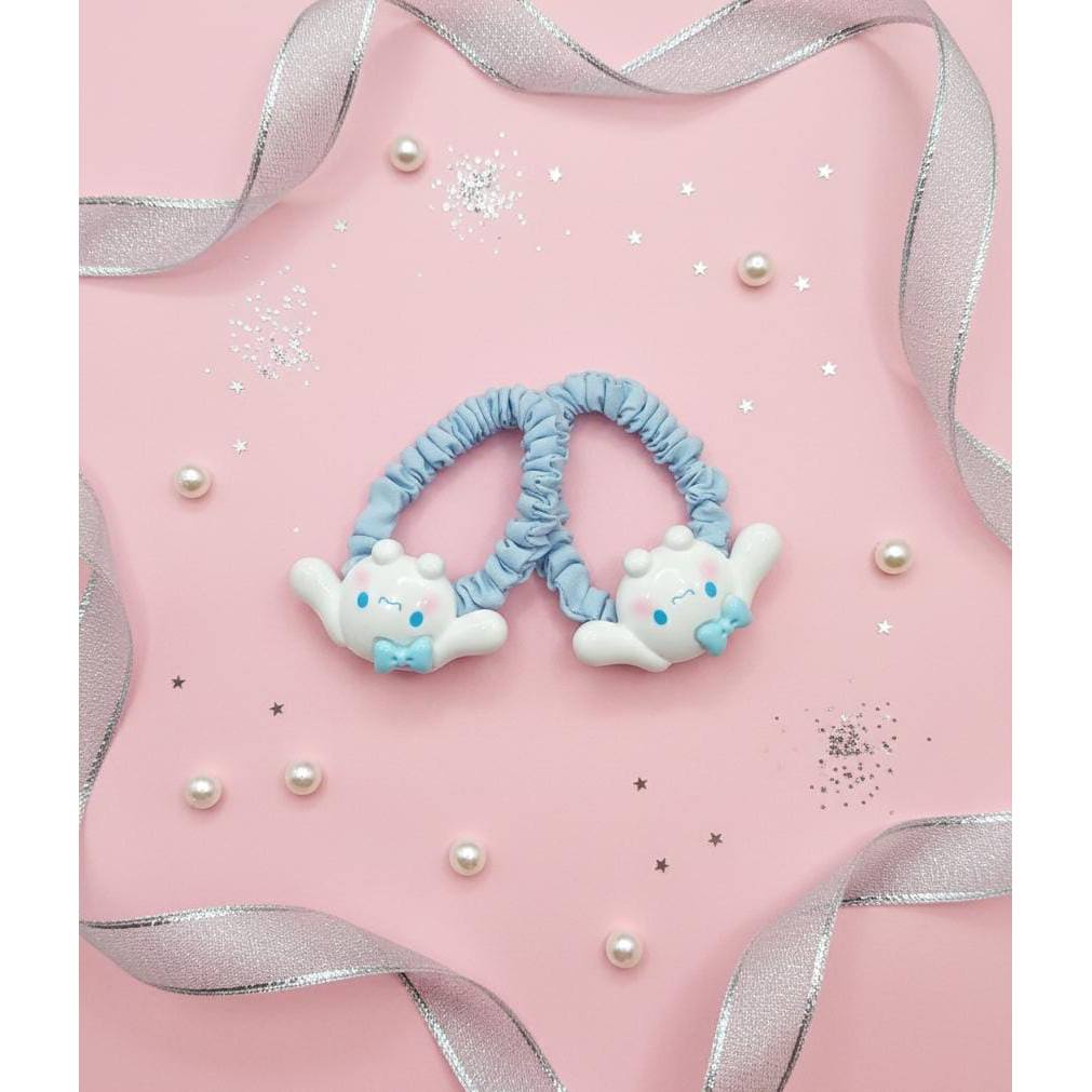 ikat rambut scrunchie karakter Sanrio Cinnamoroll berwarna biru muda Ps